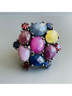 Carol Brodie Multi Color Sapphire Gemstones Confetti Sterling Silver Ring